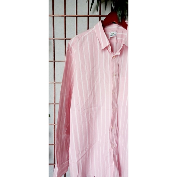 Lacoste Men's Pink/White Striped Button-Down Shirt - Picture 12 of 16